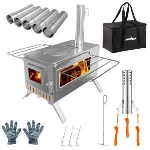 Portable Tent Stove with Chimney Pipes.